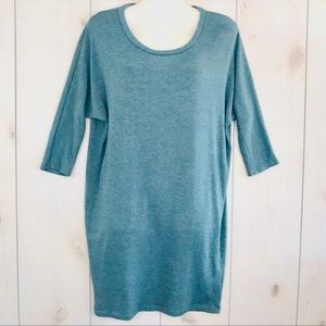 Sparkle & Fade Green Blue Teal Sweater Dress Batwing Dolman 3/4 Sleeve